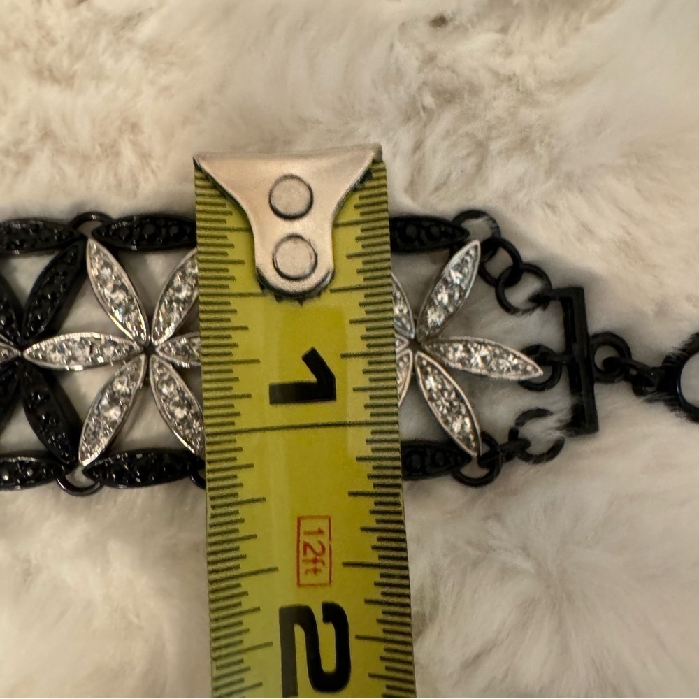 Black & Silver Rhinestone Bracelet Lobster Claw Clasp 7” Length Vintage Stars - Picture 10 of 14
